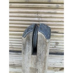 Pair of Edwardian cast iron and wood tennis posts, with net - THIS LOT IS TO BE COLLECTED BY APPOINTMENT FROM DUGGLEBY STORAGE, GREAT HILL, EASTFIELD, SCARBOROUGH, YO11 3TX