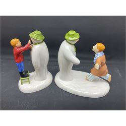 Four Coalport Characters The Snowman figures, comprising I'll Never Forget you with certificate, Pulling a Cracker and Adding a Smile, all with original boxes