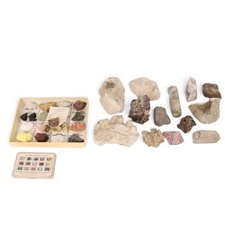 Collection of mineral specimens, including smoky quartz, tantalite, dessert rose, sixteen ...