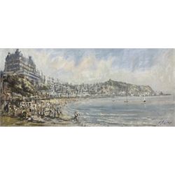 J Irving Pugh (British mid 20th century): Scarborough South Bay, oil on canvas signed 50cm x 110cm