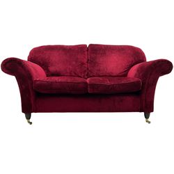 Laura Ashley - traditional shaped three seat sofa (W225cm, D95cm), and matching two seat sofa (W182cm), upholstered in crushed red velvet fabric 