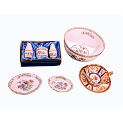 Paragon teacup and saucer, Wedgewood Kutani rose items and a Coalport Ming Rose cruet set