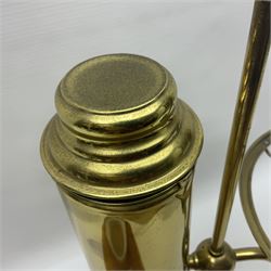 Brass adjustable student's oil lamp, with yellow glass shade, H52cm
