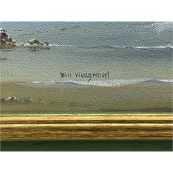 William 'Bill' Wedgwood (British c1934-2019): Coastal Inlet, oil on canvas signed 40cm x 60cm; 'The Recent Gale - Scene at Whitby', 19th century newspaper engraving 21cm x 24cm (2)