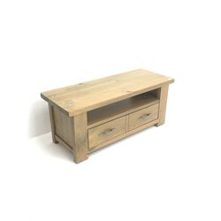 Next Home pine plank top television stand, two drawers stile supports 