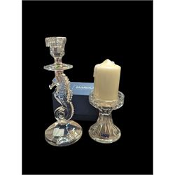Waterford Crystal seahorse candlestick and a boxed Waterford crystal Marquis candlestick
