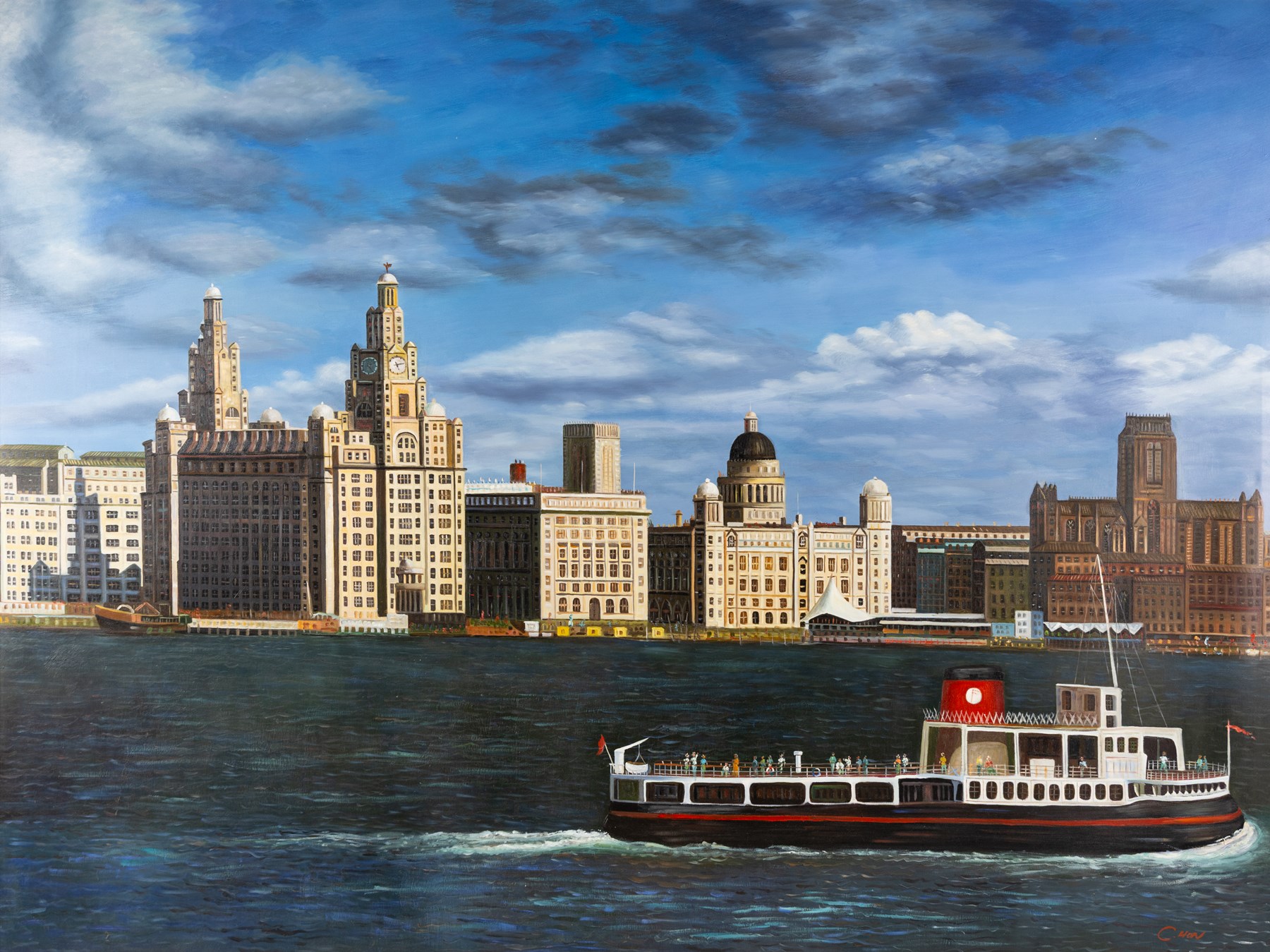 English School (Late 20th century): Liverpool Docks, large oil on canvas signed C Hon 90cm x 120cm