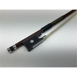 German Saxony violin c1900 with 35.5cm two-piece medium grain maple back and ribs and medium grain spruce top; bears label 'Jacobus Stainer in Absam prope Oenipontum 17xx Made in Germany', 59.5cm overall; with modern bow (2)