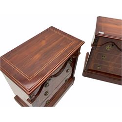 Pair walnut finish bedside chests, each fitted with three drawers 