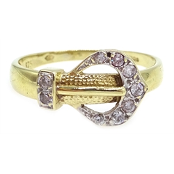  9ct gold cubic zirconia buckle ring, stamped 375  