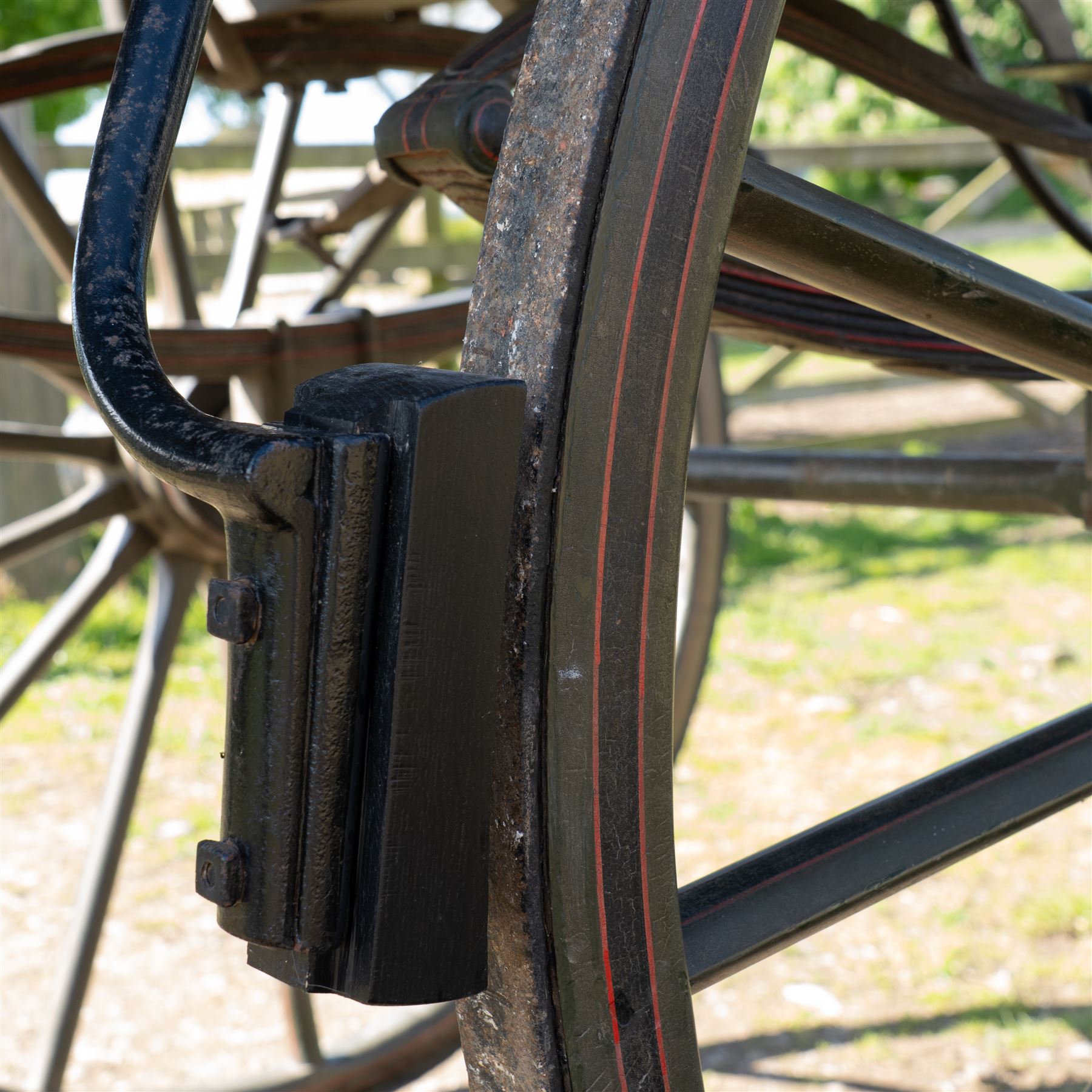 The Zetland Body Break by Peters & Sons, London

A fine and substantial late nineteenth century body break by Peters & Sons of London, circa 1880, formerly owned by the Marquis of Zetland. The carriage is finished in dark olive green and black with red, black and yellow lining, and is fitted with an elevated coachman’s box seat above a forward luggage compartment. The open rear body is entered by side doors and arranged with opposing longitudinal passenger seating.

The carriage is mounted on English pattern wooden artillery wheels with iron tyres and is carried on full elliptic springs, with a transverse helper spring behind. The front axle is fitted with fifth wheel turntable steering. The rear passenger compartment has upholstered longitudinal side benches beneath padded back rails, with turned spindle upper panels to the side doors and rear handrails. The driver’s seat is upholstered in corded fabric and secured with leather retaining straps.

Details include shaped splinter bar and turntable, folding rear step below the door with leather covered interior handle, luggage rails to either side, pole fittings for use with a pair or team of horses, and a handbrake with brake blocks operating to both rear wheels. The wheel hubs are fitted with polished hub caps engraved “Peters & Sons, London”. The exterior retains small Zetland family crests to the side panels.

The carriage has been conserved by Woods of Fairbourne Carriages Ltd and is recorded as Lot 146 in The George Shaw Collection sale, 5 November 2003, where it was catalogued as The Zetland Body Break and described as having previously been owned by the Marquis of Zetland.

Features
• Peters & Sons, London coachbuilder’s hub caps
• Known as The Zetland Body Break
• Formerly owned by the Marquis of Zetland
• Circa 1880
• Conserved by Woods of Fairbourne Carriages
• Dark olive green and black bodywork with red, black and yellow lining
• Elevated coachman’s box seat
• Forward luggage compartment
• Open rear passenger body with side doors
• Opposing longitudinal passenger seating
• Turned spindle upper panels to the side doors
• Folding rear step with leather covered interior handle
• Full elliptic spring suspension with transverse helper spring behind
• Fifth wheel turntable steering
• Handbrake with brake blocks operating to both rear wheels
• Wooden artillery pattern wheels with iron tyres
• Shaped splinter bar and pole fittings for a pair or team of horses
• Small Zetland family crests to the side panels

Provenance
The George Shaw Collection, 5 November 2003, Lot 146. Previously owned by the Marquis of Zetland.

Conservation

Conserved by Woods of Fairbourne Carriages.

Dimensions:
Overall length: 310 cm
Width: 176 cm
Height: 226 cm

Front wheel diameter: 98 cm
Rear wheel diameter: 140 cm

Seating:
Driver's box seat: 2 persons

Rear passenger compartment: Two longitudinal benches accommodating approximately 8 to 10 passengers