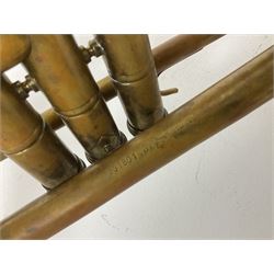 Three brass trombones comprising Elkhart Ind. USA 'CONN' model no.72H; Besson 'Concord'; and Selmer Distributed 'Lincoln'; two in carrying cases; and German B & M 'Champion' brass trumpet (4)