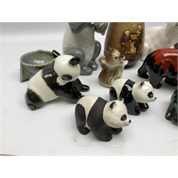 Bretby vase decorated with David Copperfield and Uriah Heep scene, collection of bear figures, to include two Beswick panda cubs, three USSR brown bear figures on white bases, Nao panda eating bamboo, USSR polar bear and panda, etc, together with Wade figures, etc