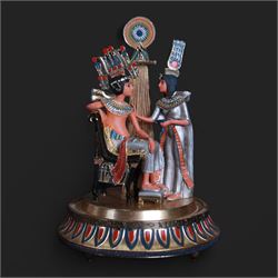 Franklin Mint seven Egyptian models under glass domes, including The Pharaoh and his Queen, The Mask of Tutankhamun, The Sacred Bast Cat, The Mighty Sun God Ra Harakhty etc, largest H22cm 