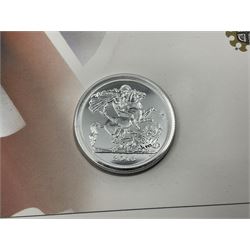 Four The Royal Mint United Kingdom fine silver twenty pound coins, comprising two 2013 'A Timeless First' and two 2015 'Sir Winston Churchill', all on cards