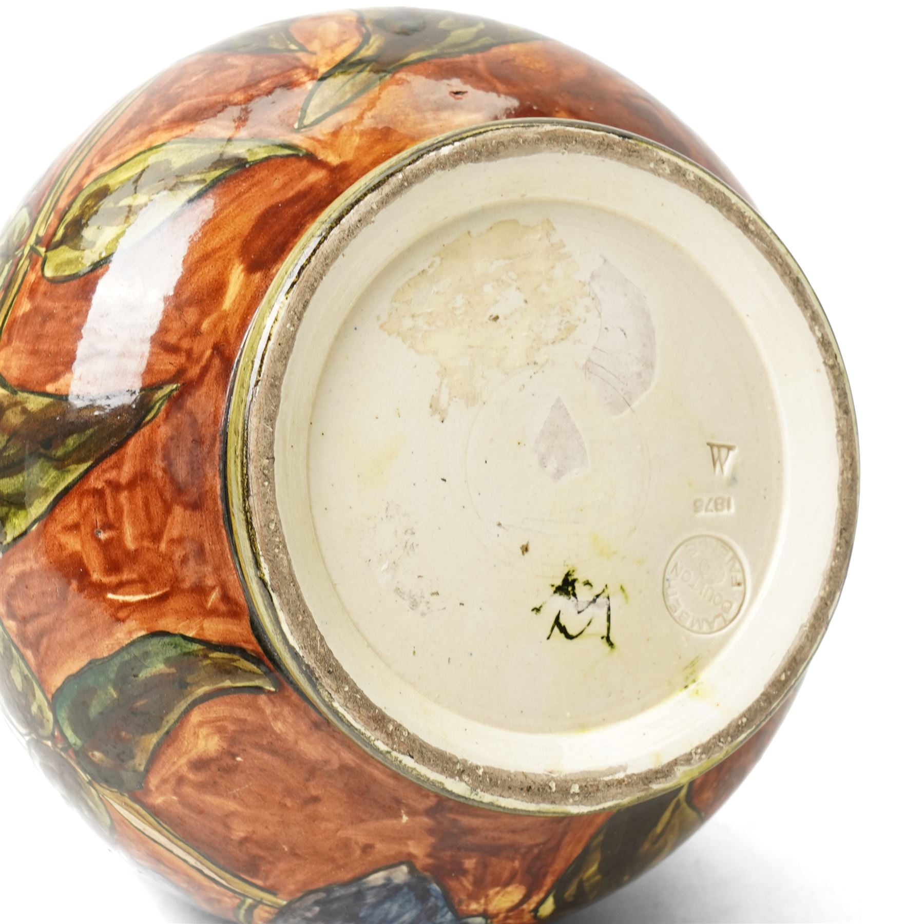 Doulton Lambeth Faience vase, painted profusely with flowers in typical colourway, attributed to Christina Wood, impressed marks and indistinct monogram to base, H25.5cm 