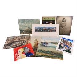 Collection of pages from Le Rire and La Mode illustrée - 19th/20th Century French magazines, lithograph max 37cm x 52cm; Collection of landscapes, portraits and figurative studies in various mediums to include Twilleys of Stamford Winter Landscape needlepoint tapestry, variously signed max 88cm x 71cm (46) (unframed)