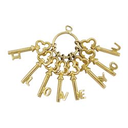 9ct gold 'I Love You' keys pendant/charm, hallmarked