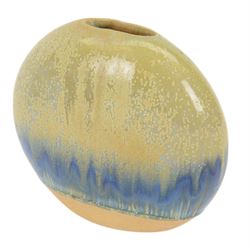 Three studio pottery vases, comprising two pieces by Kamini and a larger circular example, tallest H18cm