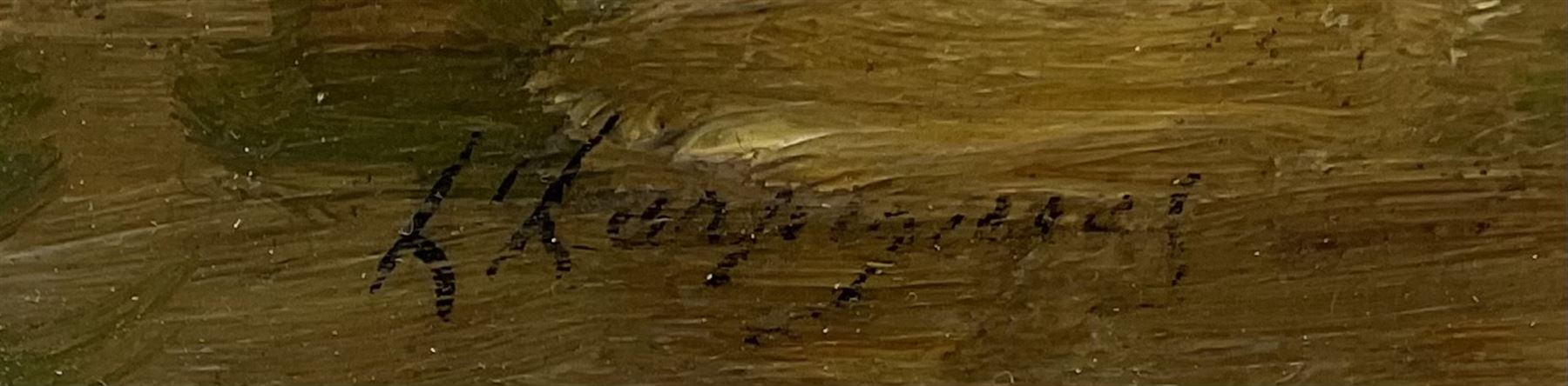 Henri Joseph Harpignies (French 1819-1916): 'Le Pecheur', oil on mahogany panel signed 26cm x 34cm
Provenance: East Yorkshire private collection; with Thomas Agnew & Sons, Old Bond Street, labelled verso No.25450 

