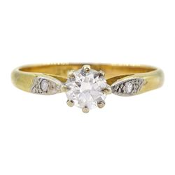 Gold single stone old cut diamond ring, with diamond set shoulders, stamped 18ct Plat, diamond approx 0.35 carat