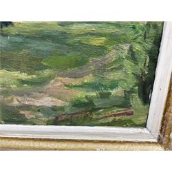 C Fleischmann? (German early 20th century): Forest Landscapes, pair oils on canvas laid on board indistinctly signed, one dated '28, 27cm x 35cm (2)