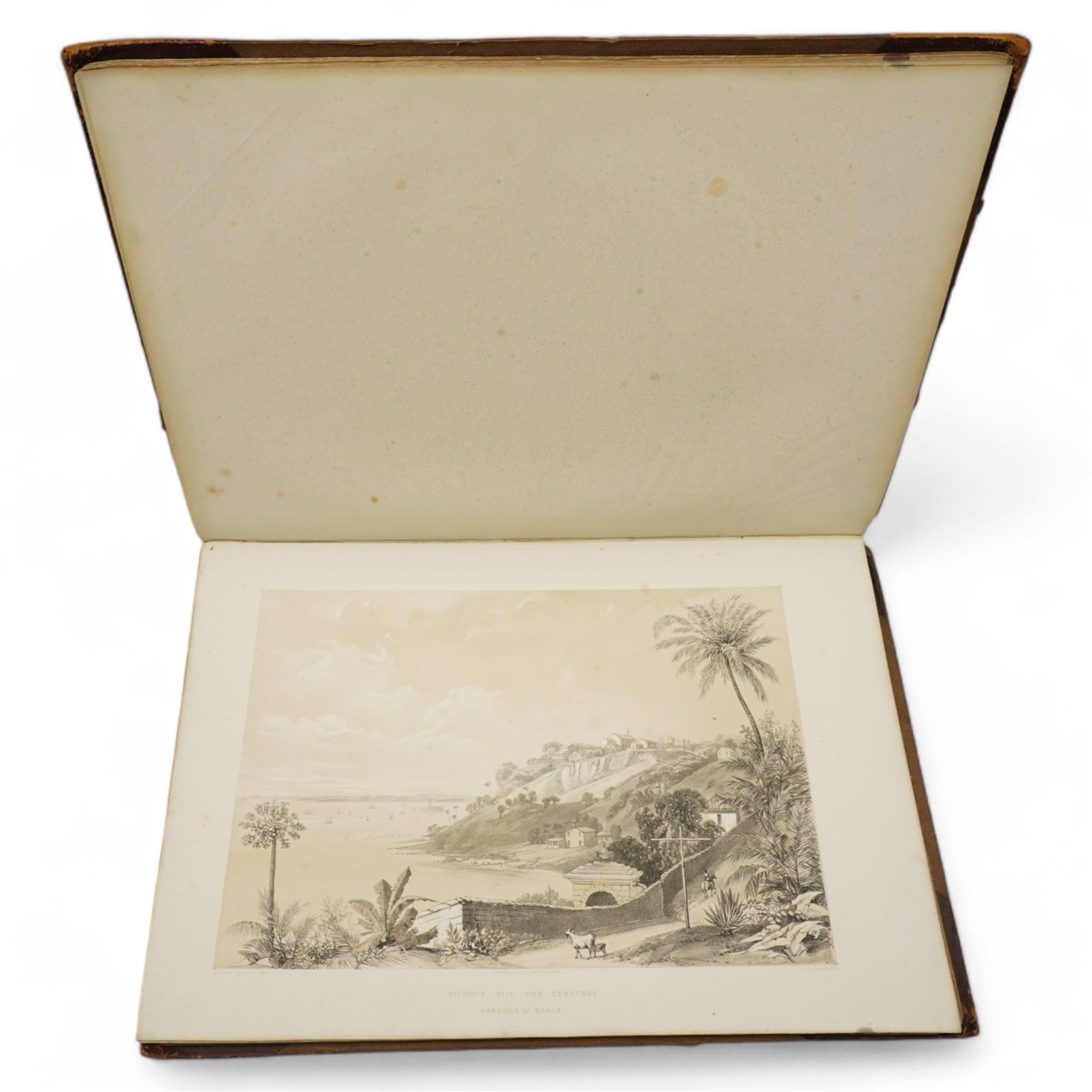 Sir William Gore Ouseley (British 1797-1866): 'Views in South America, from original drawings made in Brazil the River Plate, the Parana, &c', folio containing twenty six (26) tinted lithograph plates with lithographed titled and plan, dedication to Prince Albert with list of plates on verso, pub. London: Thomas McLean 1852, bound in oxblood leather and brown cloth
