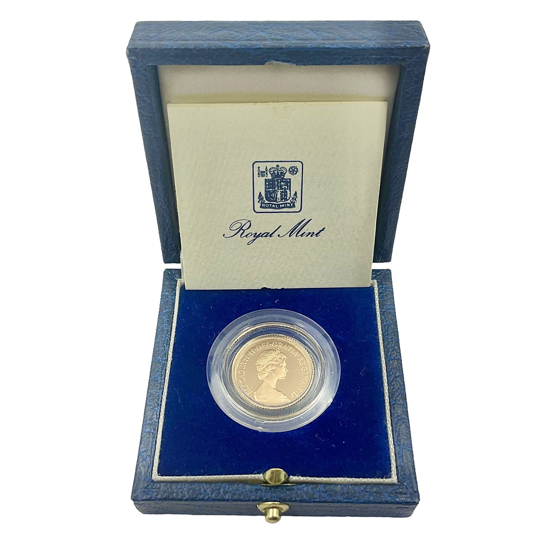 Queen Elizabeth II 1983 gold proof half sovereign coin, cased with certificate