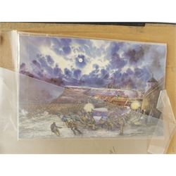 John Freeman (British 1942-): 'Sketch for 'The Shout'', pencil signed titled and dated '04, 19cm x 28cm, together with a postcard depicting the final watercolour 
Notes: this scene depicts coxswain Henry Freeman (1835-1904) overseeing the launch of the Whitby lifeboat 'Robert and Ellen Robson' c.1890. Freeman was the only survivor of the Whitby Lifeboat disaster of 9th February 1861, when over 200 ships were wrecked off the North East coast.