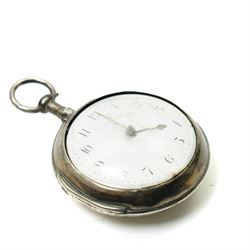 George III pair case verge key wind pocket watch with white enamel dial in silver case London 1799 