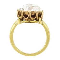 19th century 15ct gold single stone diamond ring, the backed oval rose cut diamond measuring approx 11.13mm x 9.69mm, in a twelve claw setting, in an 18ct gold shank