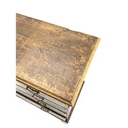 George III oak chest fitted with two short and three long drawers, corassbanded top