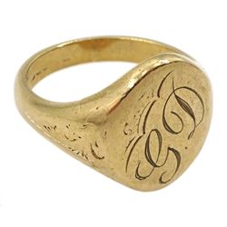 9ct gold signet ring initialled 'GD' 