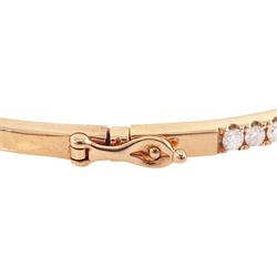 14ct rose gold round brilliant cut diamond hinged bangle, stamped 14K, total diamond weight approx 1.00 carat