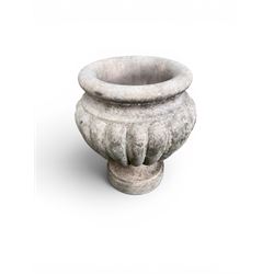Small marble campana pedestal urn, fluted lobes raised on circular pedestal foot