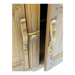 Ercol - golden dawn light elm dresser, plate rack above two drawers and two cupboard doors with sliding wooden lock mechanism 