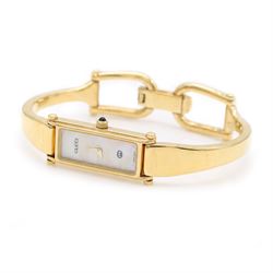 Gucci ladies gilt quartz wristwatch, Ref. 1500, with mother of pearl dial, boxed