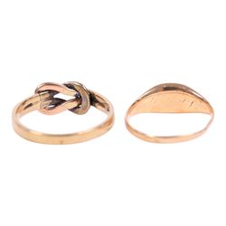12ct gold signet ring, 9ct jewellery including knot ring, paste ring, ring shank and two St Christophers and a silver locket and ring