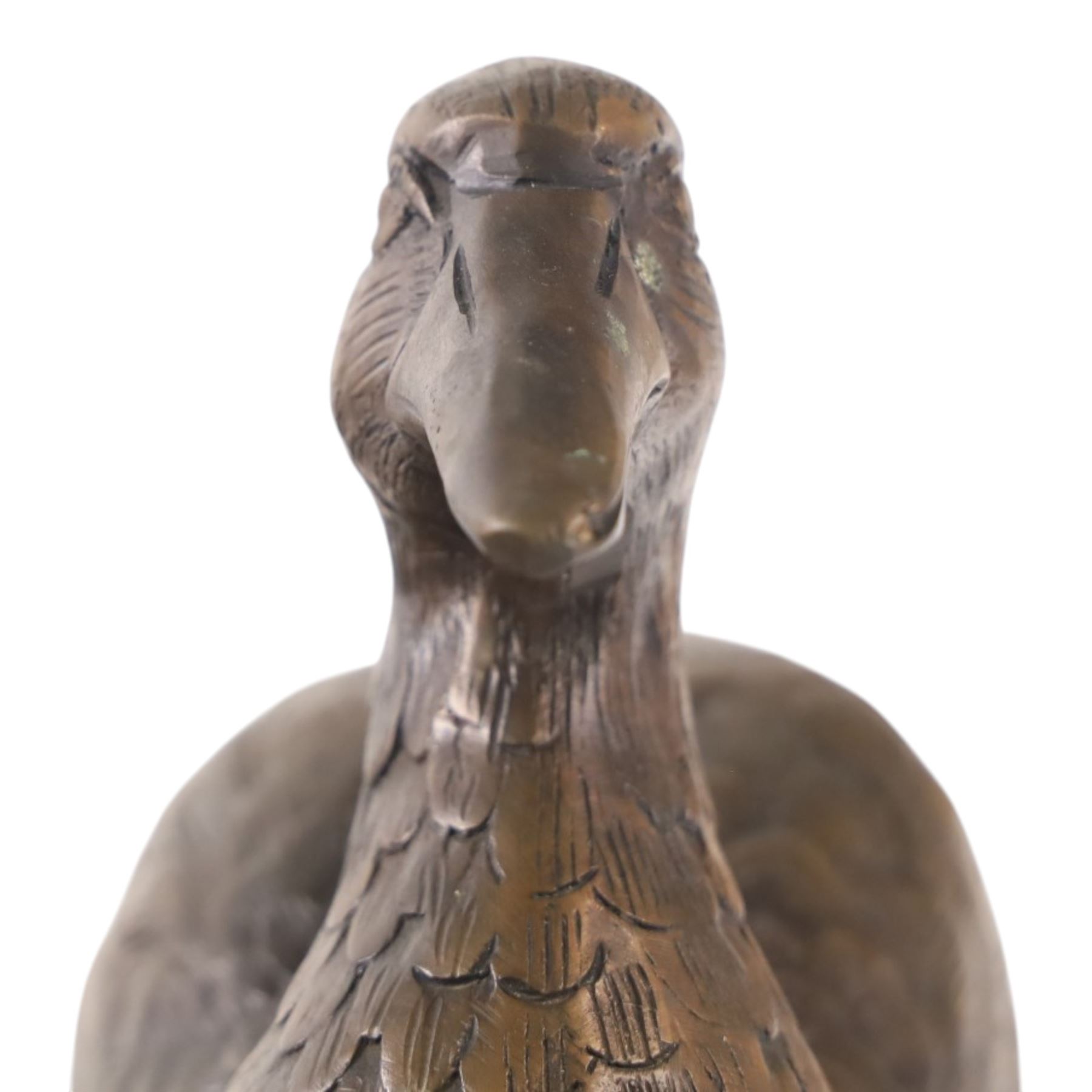 Bronzed figure of a seated hare, together with figure of a duck, hare H31cm 
