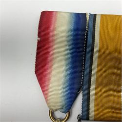 WWI trio of medals comprising British War Medal and Victory Medal awarded to 1815 Pte. W. Scott K.O.Y.L.I. and 1914-15 Star awarded to 200196 Pte. W. Scott Yorks. L.I.; with ribbons on wearing bar