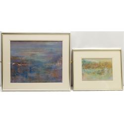 Madeleine Eyland (Belgian/British 1930-2021): 'Sleeping Waters' and 'Autumn', two pastels signed, one dated '99, titled verso 34cm x 42cm and 19cm x 26cm (2) 
Provenance: artist's studio collection. Marie-Madeleine Eyland (neé Legrain) was born in 1930 at Floriffoux, Belgium; she lived most of her life in Scarborough working as a nurse and an artist.
