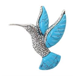 Silver turquoise stylised bird pendant, stamped 925