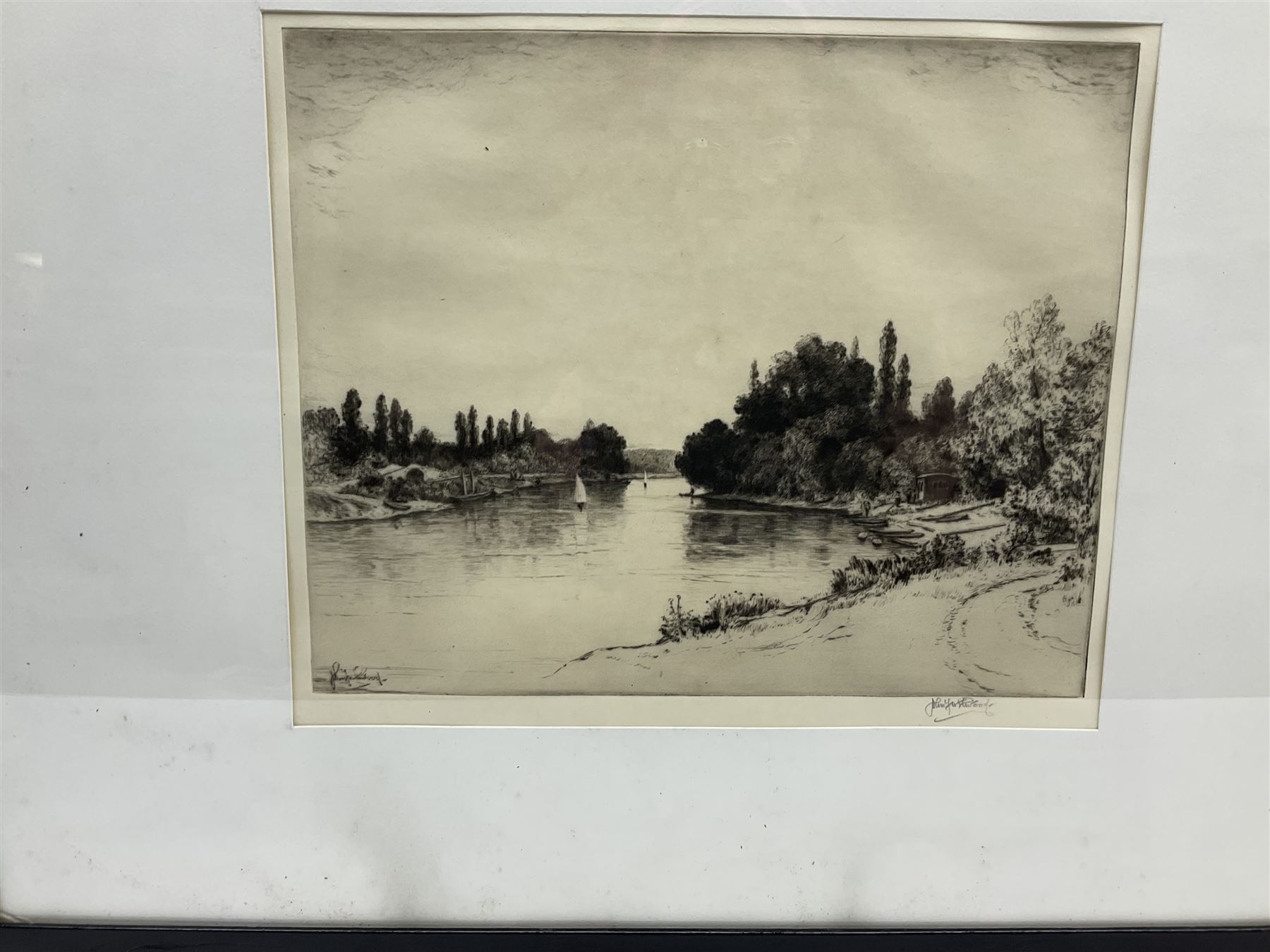 John Fullwood (British 1854-1931): 'Hampton on Thames' and 'Teddington Reach', pair Artist Proof drypoint etchings signed and limited to 300, 25cm x 36cm (2)