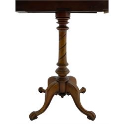 Victorian mahogany side table, oval drop-leaf moulded top with swivel action, turned and twist carved stem on four out-splayed supports carved with scrolls (81cm x 61cm, H74cm); set of three Victorian mahogany dining chair, the cresting rail carved with central flower head motif, upholstered seat on turned supports; small elm stool on turned supports; George III mahogany side chair (a/f); and a Regency design dining chair upholstered in buttoned green fabric (7)