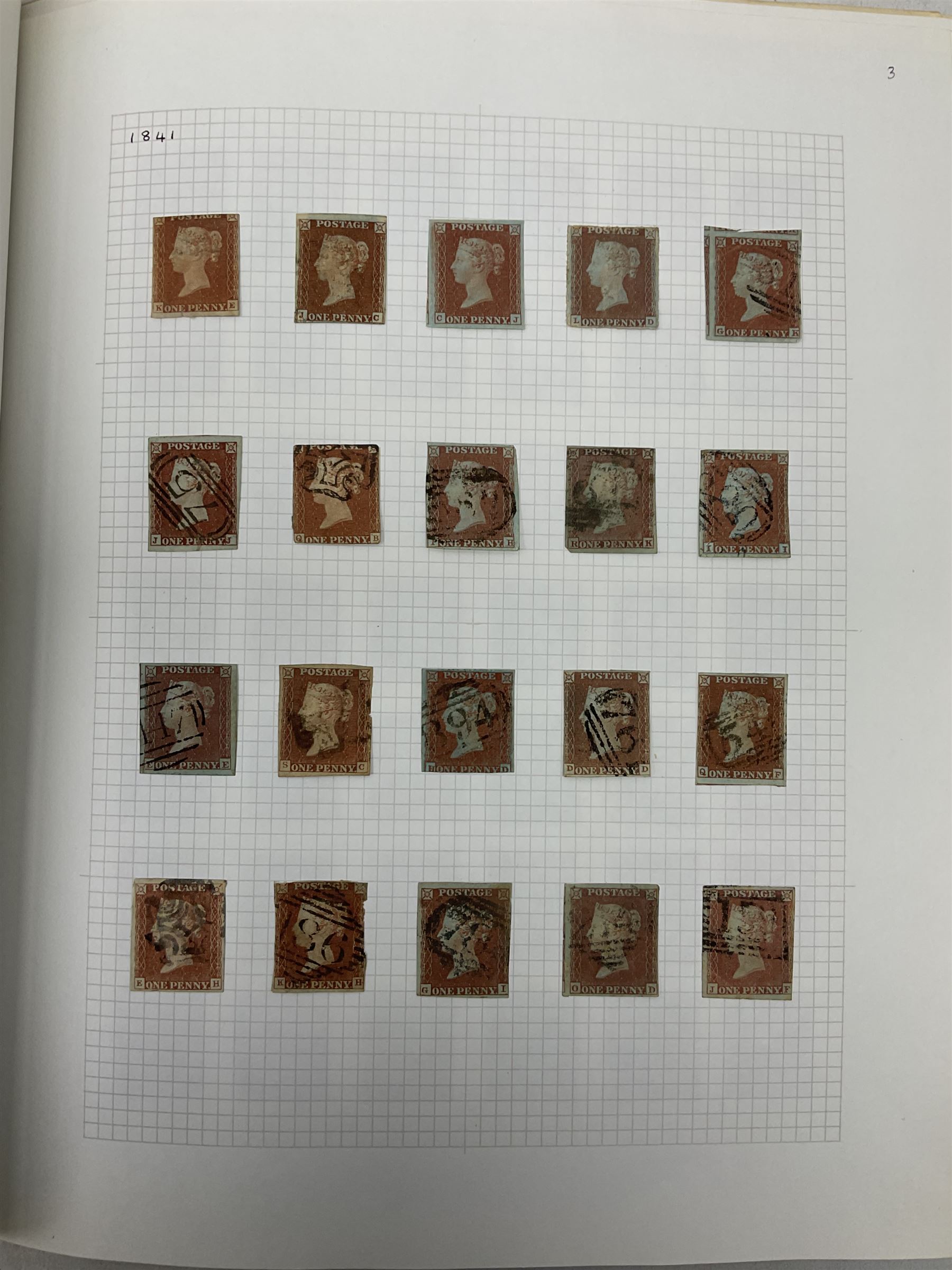 Mostly Great British Queen Victoria stamps, including five 1840 penny blacks four with red and one with black MX cancels, imperf penny reds including examples with MX cancels, perf penny reds, half penny 'bantams', various QV surface printed issues, penny lilac block, 1887-92 unused block of forty-two one halfpenny stamps etc, housed in 'The Paragon Postage Stamp Album