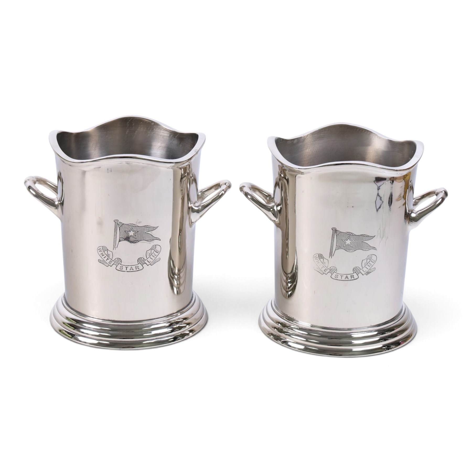 Pair white star line wine coolers, H24cm