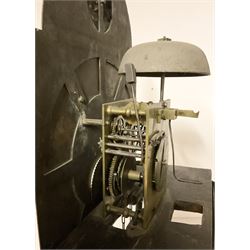Timothy Richardson of Darlington-late 18th century 30hr longcase clock movement and dial c 1780, break arch brass dial with engraved spandrels, engraved dial centre and date aperture, silvered boss to the arch with makers name and place of work, with a silvered chapter, Roman numerals, five minute Arabic's, minute track and original steel hands, dial pinned directly to a chain driven movement with a recoil anchor escapement and outside countwheel strike, sounding the hours on a cast bell. With weight and pendulum. Dial 12