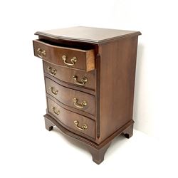 Small Georgian style mahogany serpentine chest, four drawers, shaped bracket supports