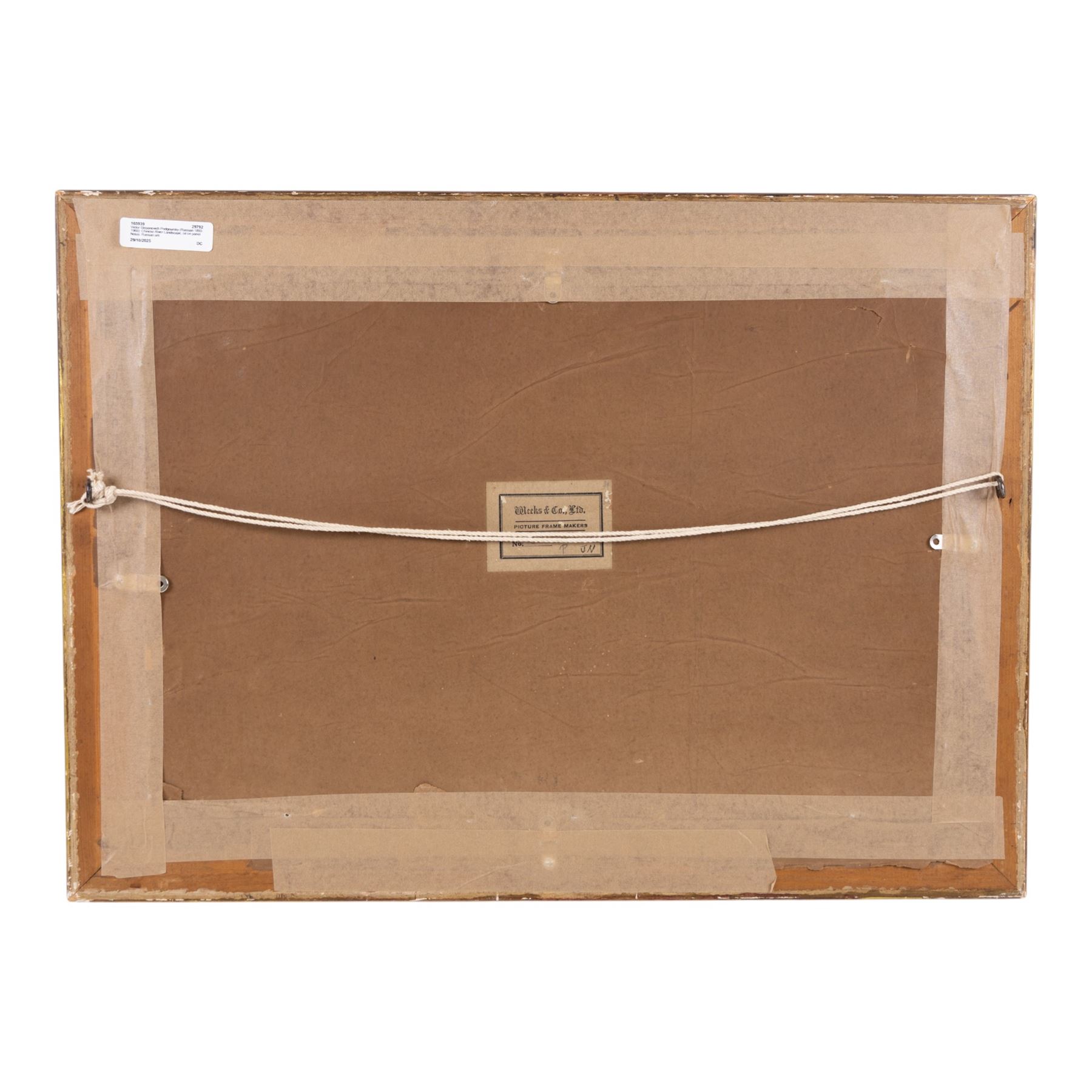 Victor Stepanovich Podgoursky (Russian 1893-1969): Chinese River Landscape, oil on board signed and dated 1928, 31cm x 46.5cm 
Notes: Russian artist who lived in China for 27 years and taught at the Shanghai Academy of Fine Arts. He was known for his paintings of Chinese life 