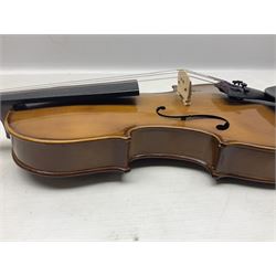 Stentor Student violin with 36cm two-piece back and spruce top, bears label 'The Stentor Student II No.1117807' L59cm; and another similar student's violin by Palatino (2)